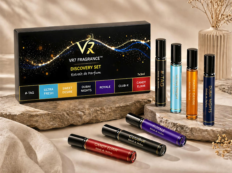 VR7 Discovery Set | 7 Extrait de Parfum Sprays | Luxury Perfume Sampler with Oud & Vanilla