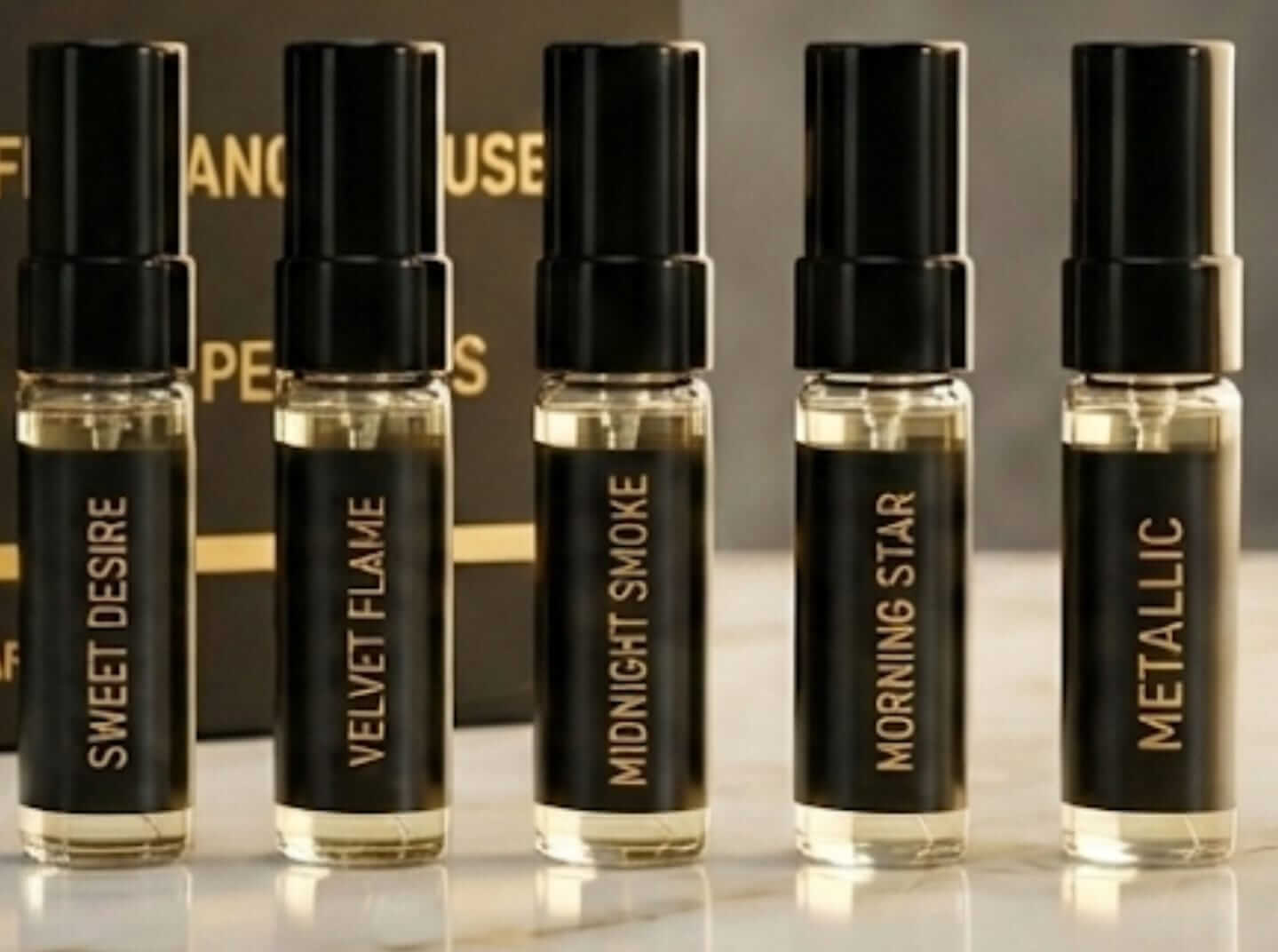 Discovery Set by VR7 Fragrance includes five 5 ml premium perfumes: Sweet Desire, Midnight Smoke, and more. perfume discovery set -