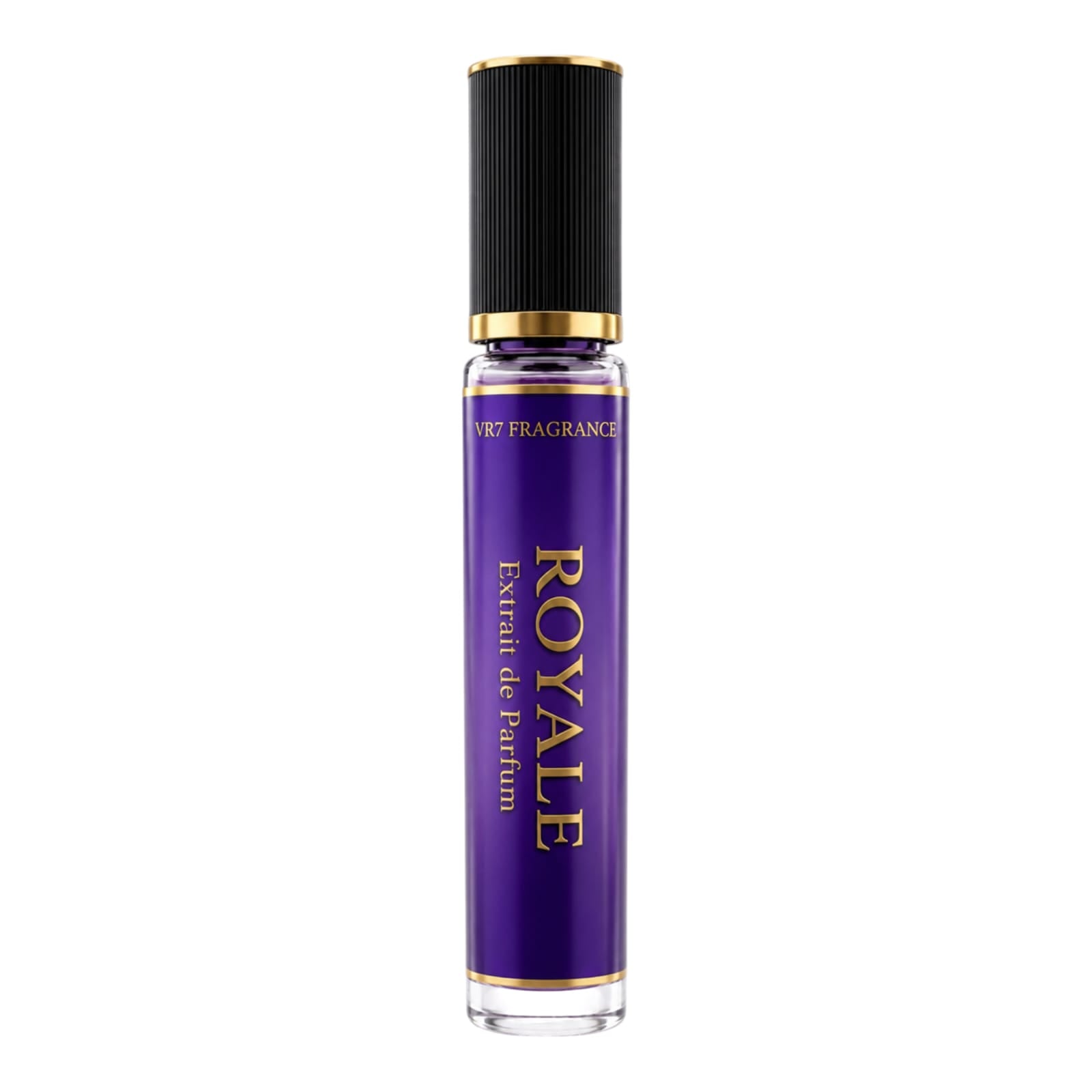 Purple perfume bottle labeled 'Royale' on a white background

