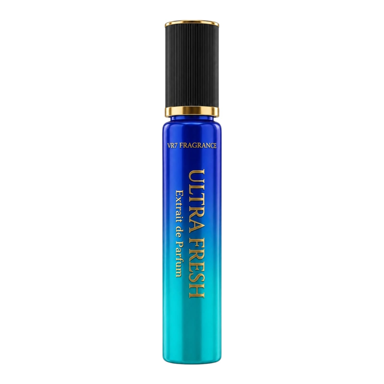 Blue perfume bottle labeled 'Ultra Fresh' on a white background