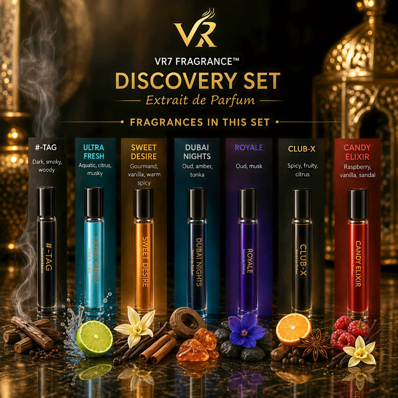 VR7 Discovery Set | 7 Extrait de Parfum Sprays | Luxury Perfume Sampler with Oud & Vanilla